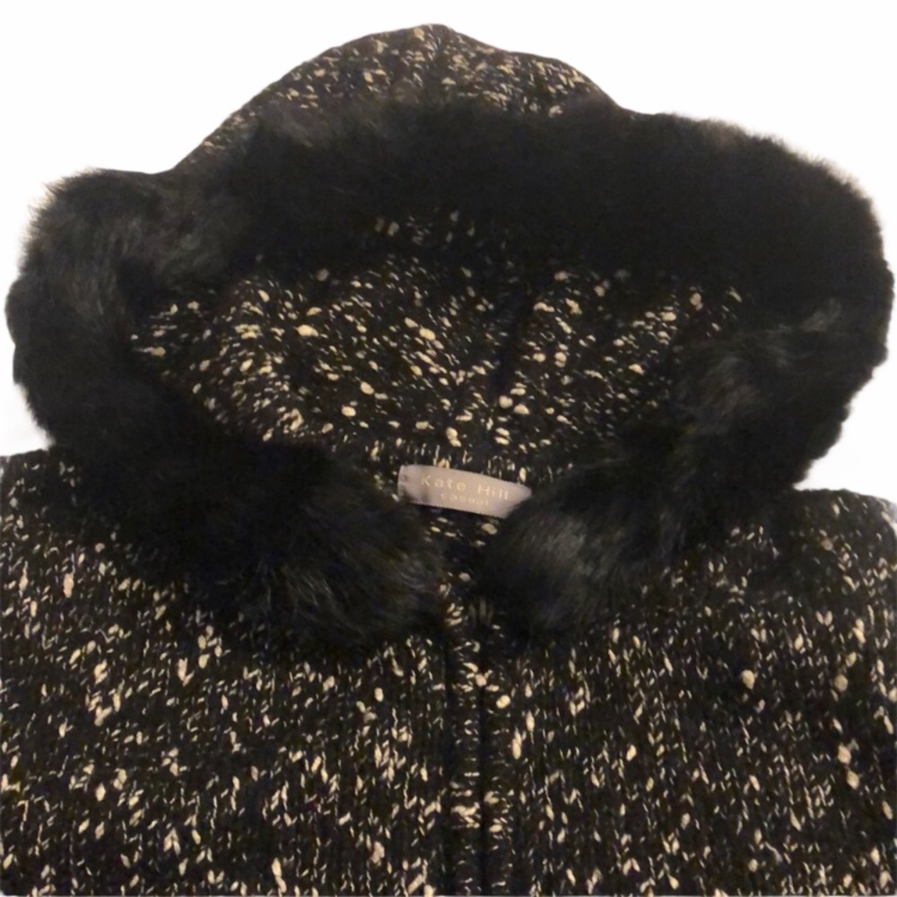 Kate Hill black speckle zipper sweater with a fur Hood size L